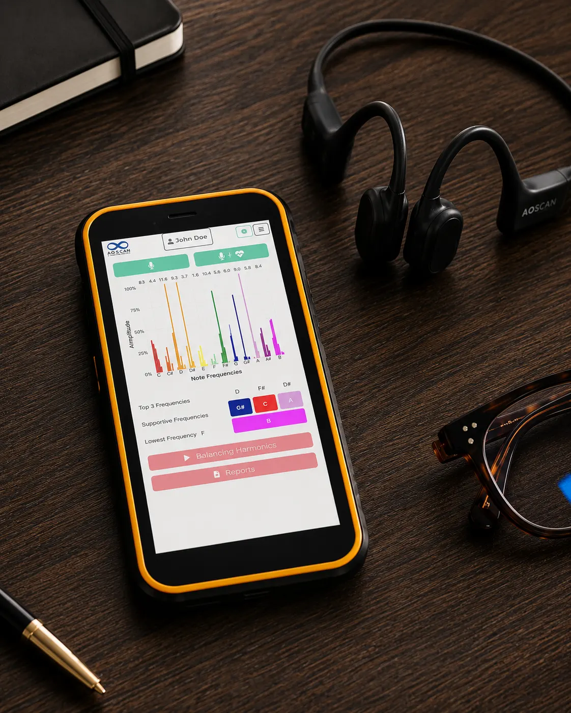 AO Scan tablet and headphones used for a Banner Harvest wellness assessment