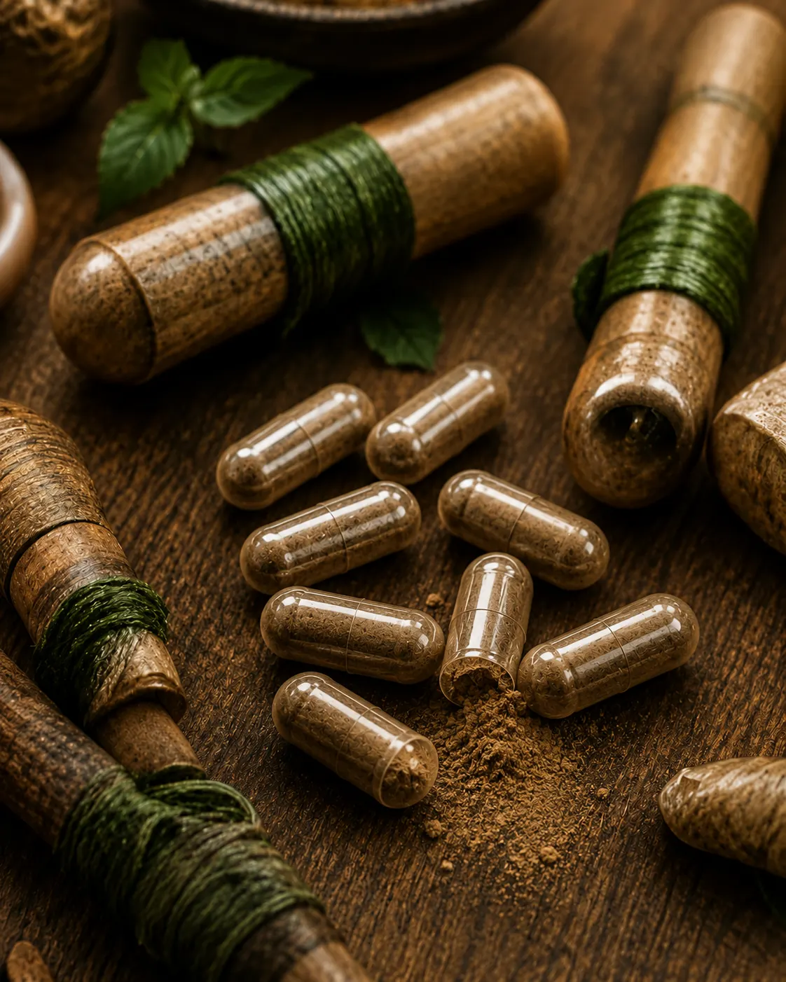 Herbal capsules and botanical vials from the Banner Harvest Apothecary