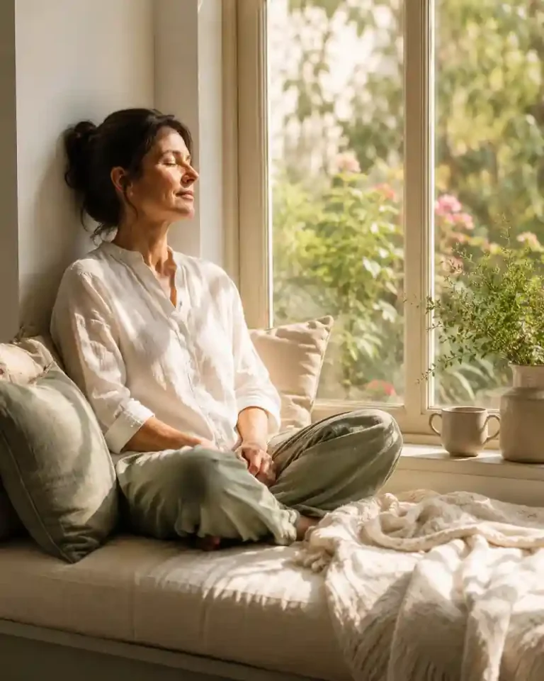 Stress calm window woman wellness Banner Harvest