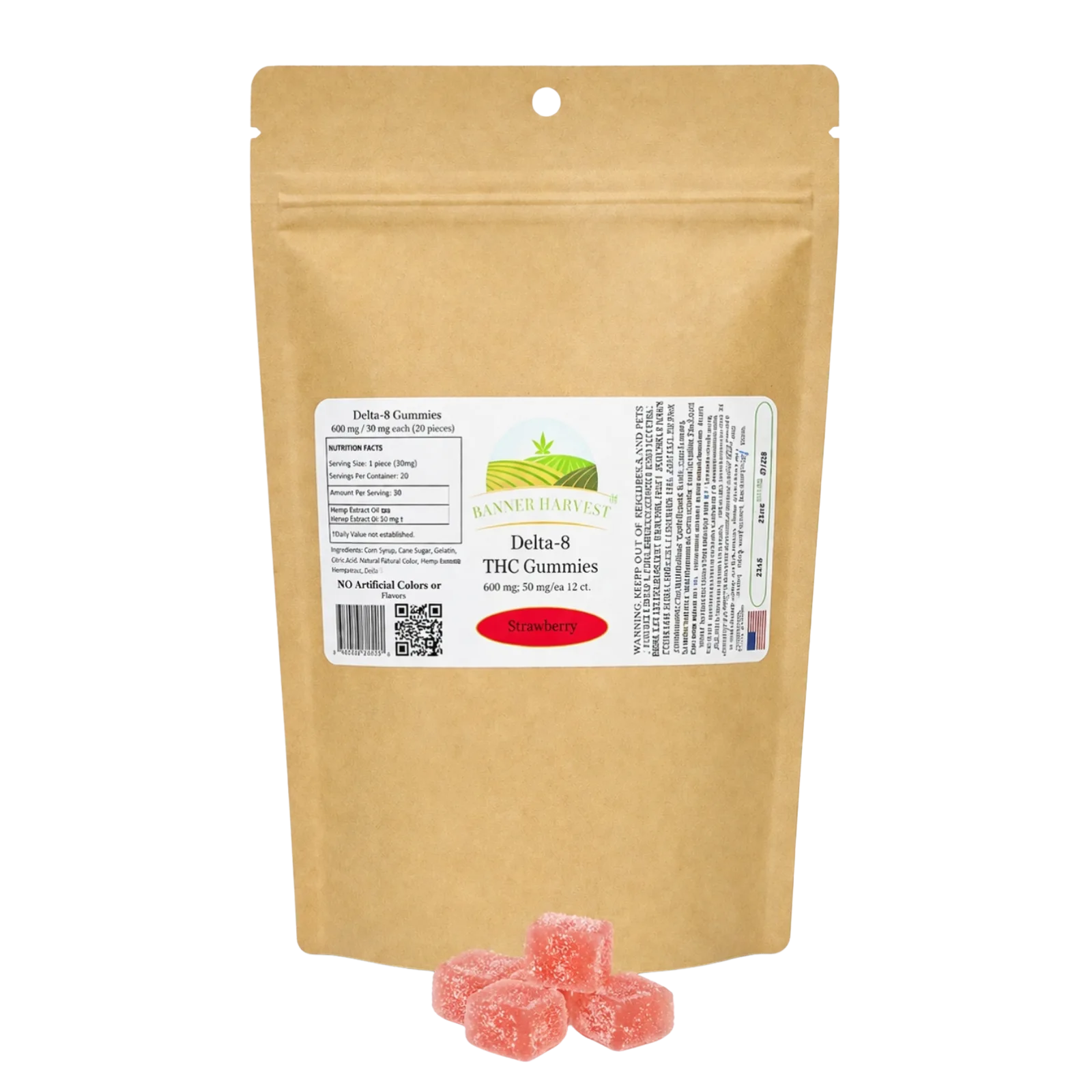 Delta 8 Gummies Strawberry 50mg Handcrafted | Banner Harvest Hemp Products